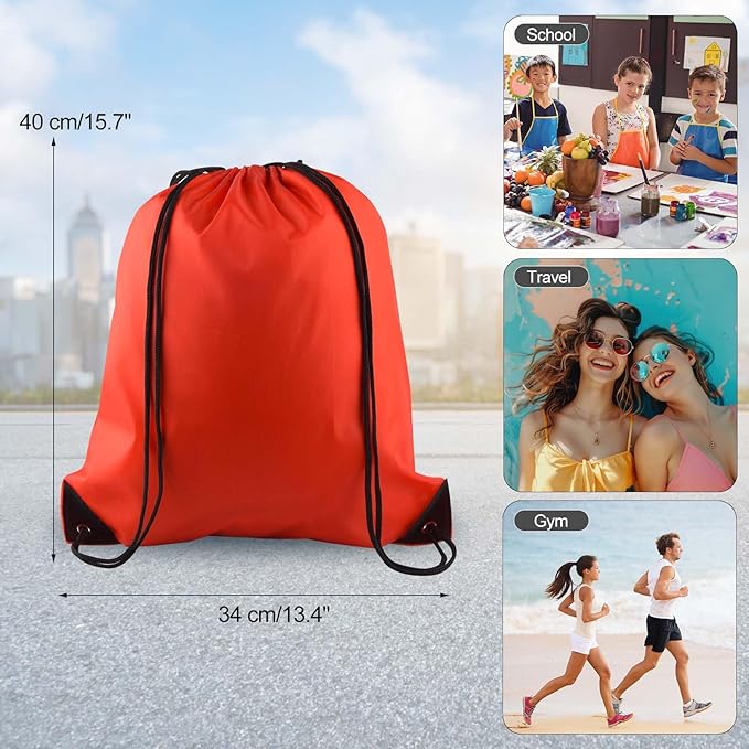 PLULON 6 Pcs Drawstring Bags Bulk Red Drawstring Backpack String Backpack Cinch Sack Sport Gym Backpack Bags for Yoga Traveling Outdoor Sports