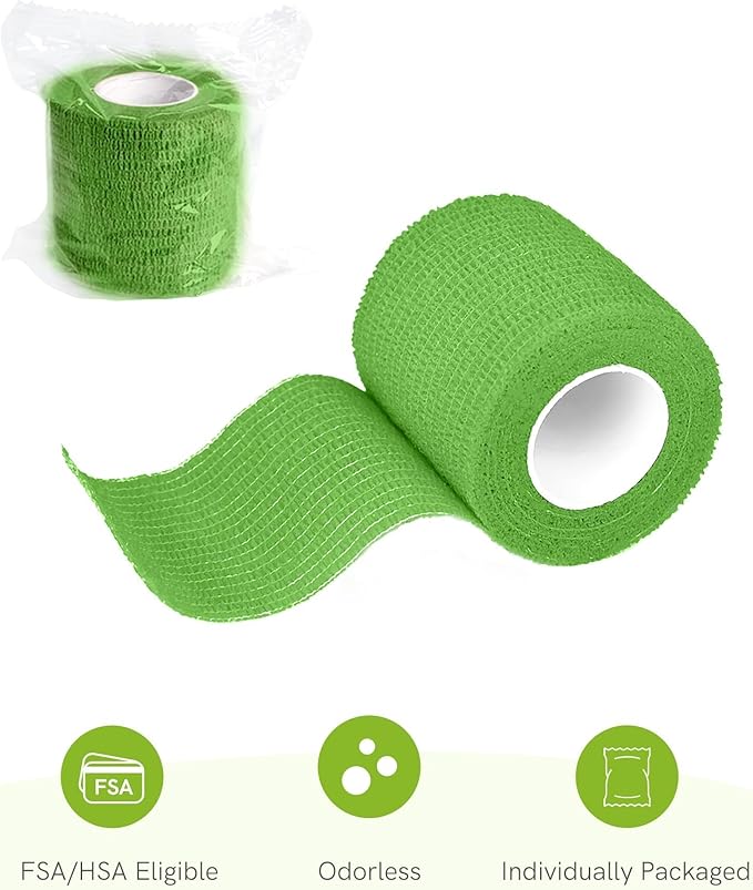 FriCARE Self Adhesive Bandage Wrap, Medical Tape in First Aid Kit, Cohesive Bandages for Wounds Sport Vet, 2 Inches X 5 Yards 6 Rolls, Emerald Green