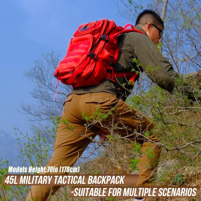 Military Tactical Backpack 45L Large Tactical Backpack for Men, Hiking Rucksack With Bottle Holder