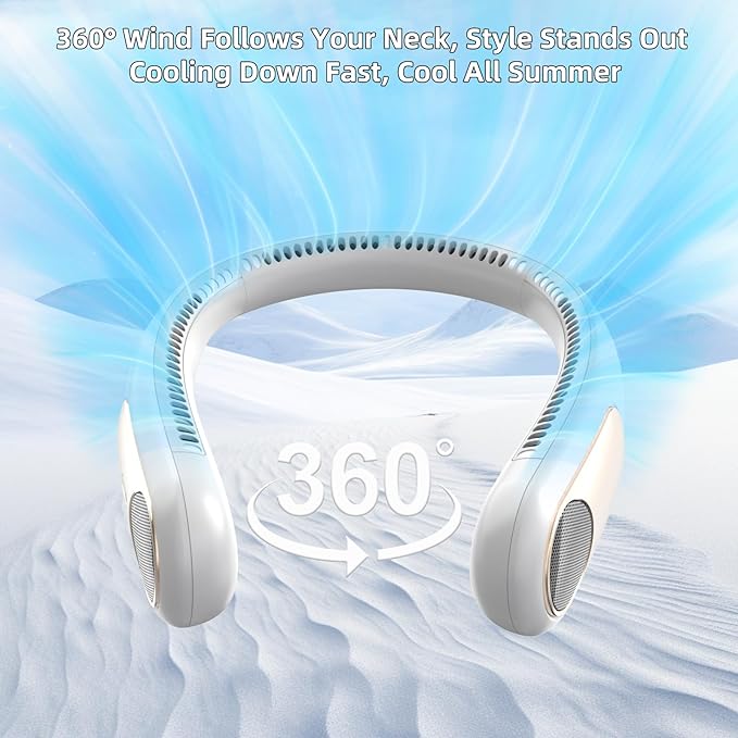 Portable Neck Fan,Personal Wearable Bladeless Fan,LED Display,4-Speeds,6000mAh USB Rechargeable,360° Strong Cooling Wind,Hands Free,Long Lasting,Birthday Gifts for Men Women Dad Mom (White)