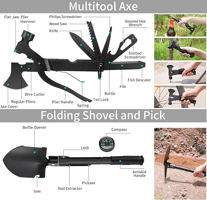 Emergency Survival Kit and First Aid Kit, Camping First Aid Survival Kit with Molle Pouch for Preparedness Outdoor Adventure, Black