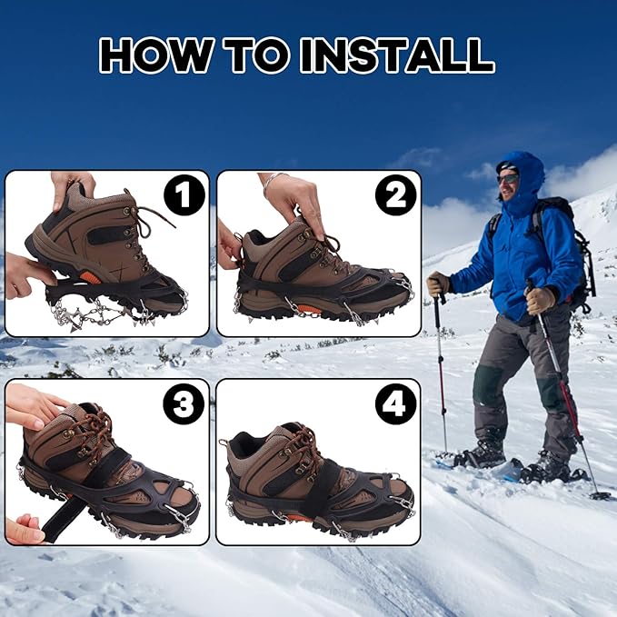 WIN.MAX Crampons for Shoes, Traction Cleats Ice Snow Grips with 19 Stainless Steel Spikes, Shoe Talons Anti - Slip Boots Spikes for Walking, Jogging, Climbing and Hiking