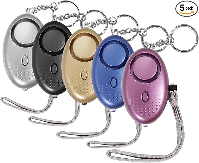 Personal Alarm for Women, 5 Pack 140DB Emergency Self-Defense Security Alarm Keychain with LED Light for Women Kids and Elders-Black, Silver, Purple, Gold, Blue