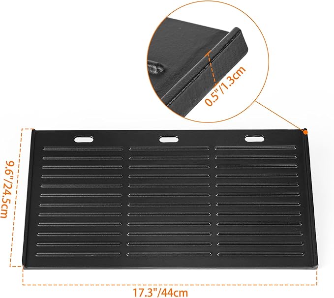 Onlyfire Universal Cast Iron Griddle, Reversible Cooking Griddle for Gas/Charcoal Grills, 17.3" x 9.6"