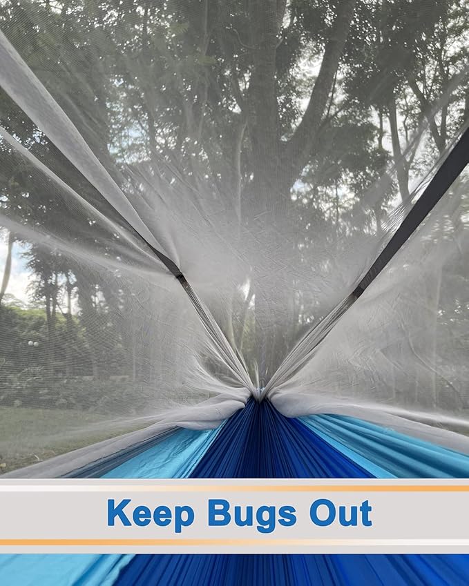 Sunyear Camping Hammock, Portable Single & Double Hammock with Net, 2 Person Hammock Tent with 2 * 10ft Straps, Best for Outdoor Hiking Survival Travel