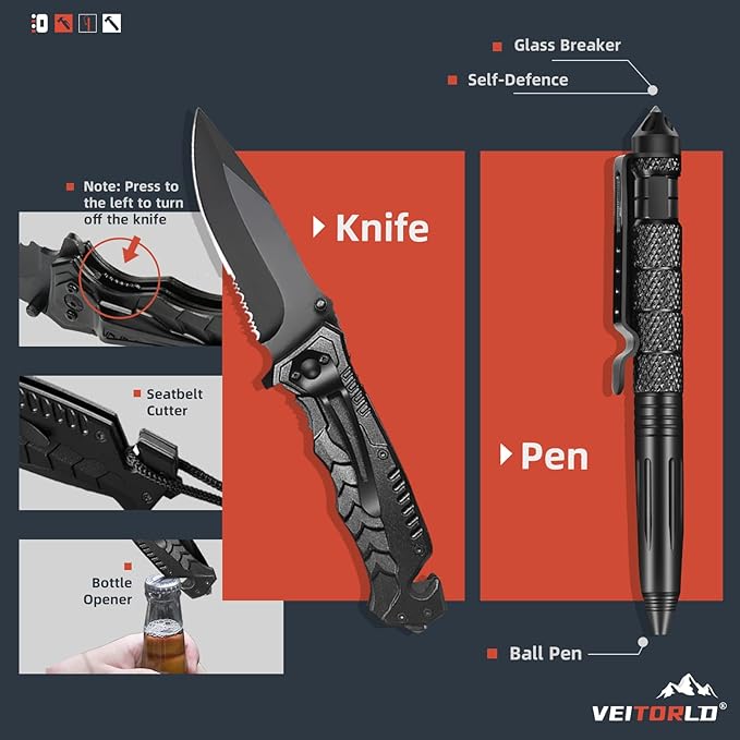 VEITORLD Gifts for Men Dad Him Christmas - Survival Gear and Equipment 12 in 1, Survival Kits - Cool Unique Fishing Hunting Birthday Gifts for Husband Teen Boy Boyfriend Women, Mens Stocking Stuffers