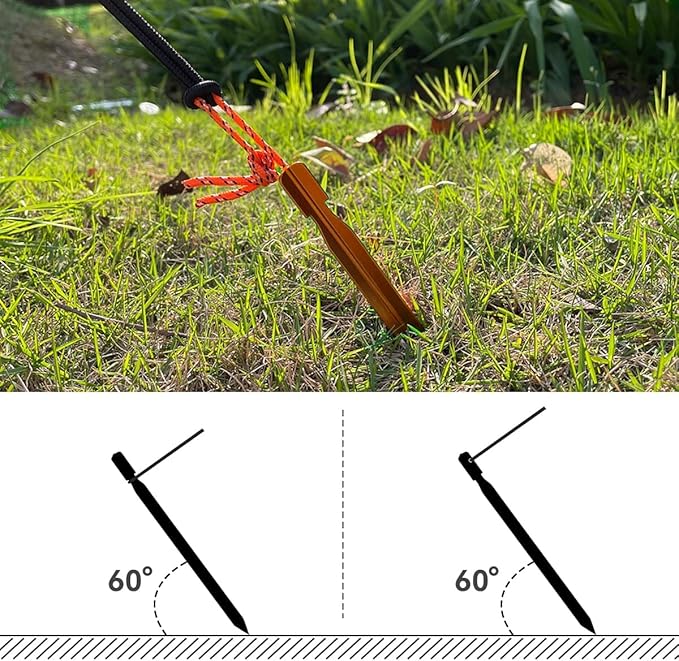 12 Pack Tent Stakes, 7-inch Ultralight Aluminum Ground Pegs with Reflective Pull Ropes, Tri-Beam Stake in a Carrying Bag, for Camping, Backpacking, Hiking, Hammocks and Canopy (Orange)