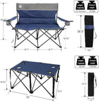 Northroad Folding Camping Chair Set of 4,Portable Collapsible Conversation Set w/1 Sofa,2 Single Chairs and 1 Table for Family Patio,Outdoor Travel,Beach(Blue)