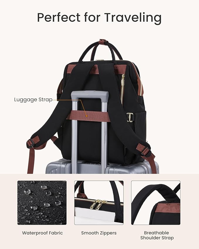 LOVEVOOK Laptop Backpack for Women with Giant Tumbler Holder Pocket, 15.6 inch Travel Work Backpack Purse for Nurse Teacher, Waterproof School Bag College Bookbag Cute Casual Daypack for Girls Black