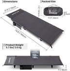 ONETIGRIS SUPRAGRIS Camping Cot, Support Up to 400lbs, Lightweight Comfortable Folding Bed for Camping, Hiking, Backpacking, Travel, Car Trips, Office Nap (Gray)