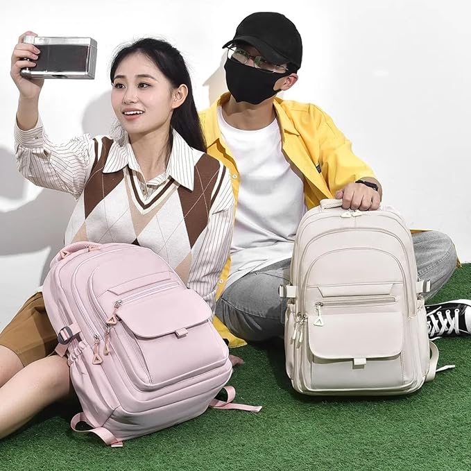 Backpack for Girls, Solid-Color School Backpack for Boys Kids, Aesthetic Girls Bookbag for Elementary School Travel Daypack,Khaki