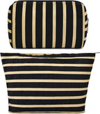 SOIDRAM 2 Pieces Makeup Bag Large Stripe Cosmetic Bag Capacity Canvas Mix Travel Toiletry Bag Organizer Cute Makeup Brushes Aesthetic Accessories Storage Bag for Women, Stripe Mix Black