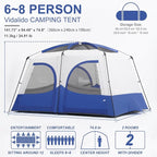 Vidalido Tents，6-8 Person Camping Tent with Extended Vestibule，2 Room Weather Resistant Family Tents，Easy Install Waterproof Outdoor Tent for Backpacking and Camping Hiking