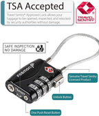 Fosmon TSA Approved Cable Locks for Luggage, Suitcase, Gun Case with Push Release Button, 3 Digit Long Shackle Combination Wire Locks for Backpack Zipper Anti Theft, Gym Locker -2 Pack, Black