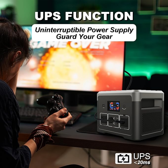 Portable Power Station, 384Wh LiFePO4 Battery Backup, 600W(1800W Peak) Solar Generator with 10 Outlets,UPS Function, Solar Power Station for Home Emergency,Camping,RV, Music Player&LED Lights