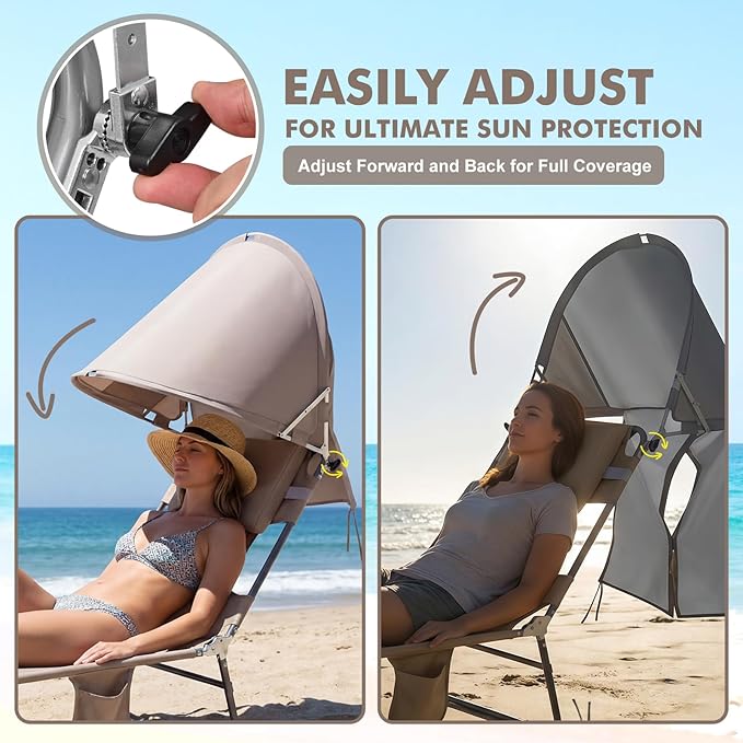 Backpack Beach Tanning Chair with Canopy and Face Hole, 6-Position Folding Lay Out Lounge Chair, UPF 50+ Wind-Resistant Sun Shade, Portable Recliner for Sunbathing, Outside, Poolside, Lawn, Patented
