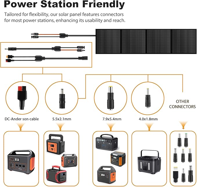 Portable 200 Watt 12V Foldable Solar Panel with Adjustable Kickstands and Waterproof IP65 Design for Power Station, Travel, Outdoor Camping, RVs, and Off-Grid Applications