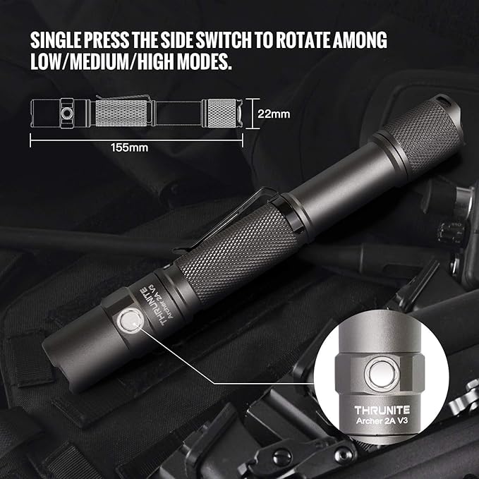 ThruNite Archer 2A V3 LED Flashlight, 500 Lumens Mini AA Flashlight with Lanyard, IPX8 Water-Resistant Dual Switch Outdoor Flash Light for Hiking, Camping, Everyday Use, EDC - Metal Grey CW
