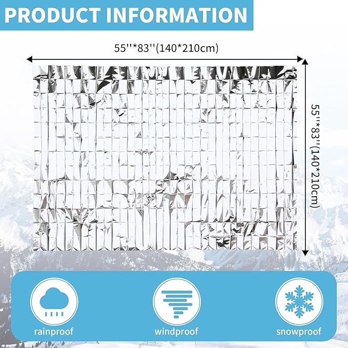 FRONTLINE Emergency Thermal Blankets Large 54" x 84" Mylar Blankets Survival Gear Camping Gear Emergency Space Blanket First Aid for Survival (8)