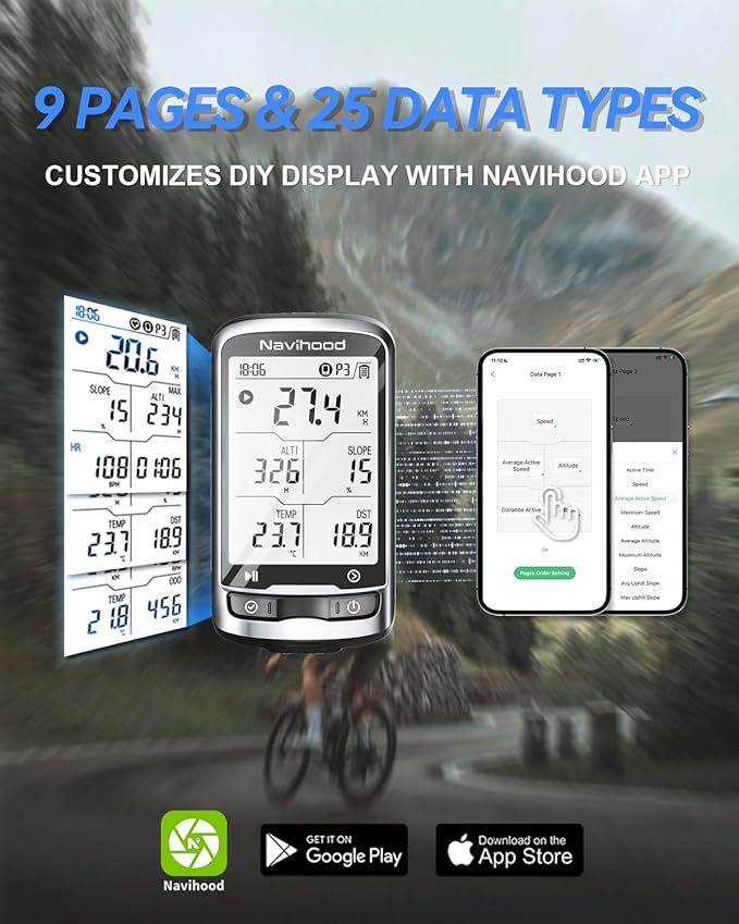 L4 Entry Level GPS Bike Computer Wireless, Laminated 2.3" Screen, Ultra Thin and Lightweight Bike Speedometer, IPX7 Waterproof, Bluetooth ANT+ Cycling Computer