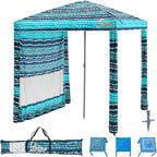 Beach Cabana, 6.2'×6.2' Beach Canopy with Side Wall, UPF 50+ UV Protection Easy Setup Tent Sun Shelter with Sand Pockets for Whole Family (Green Stripes)