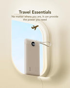 VRURC Portable Charger Power Bank,10000mAh Travel Essentials Battery Pack, 5 Outputs 2 Inputs Slim USB C Charging Bank Built-in Cables Cords Compatible with iPhone,Samsung,Android-Light Coffee(1 Pack)