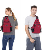 MOSISO Sling Backpack,Canvas Crossbody Hiking Daypack Bag with Anti-theft Pocket, Red