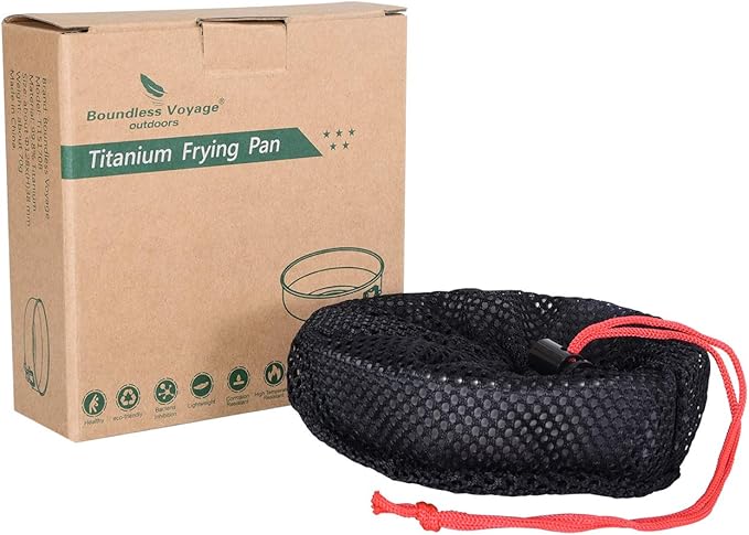 Boundless Voyage Ultra-light Titanium Frying Pan with Folding Handle Outdoor Camping Skillet Griddle Tableware Titanium Pan Ti15170B