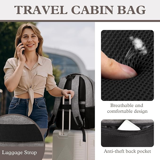 15.6 Inch Travel Backpack, Business Laptop Backpack, Water Resistant Durble Slim Casual College School Computer Nurse Work College School Bag, Travel Daypack Bag Gifts for Men Women, Grey