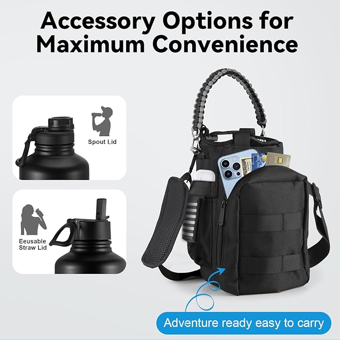 KXIAOCHEN Insulated Water Bottle, Stainless Steel Water Bottle, 2 Lids (Straw and Handle Lid),Wide Mouth Metal Water Bottles Keep Hot and Cold, Double Walled, Thermo Mug, Metal Canteen