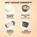 ENERGIFY Vacuum Insulated Food Jar. Large 24oz Bowl incl. Folding Spoon, Cup. Wide Mouth Keep Hot & Cold Drinks Soup Lunch Container for Adults. BPA-Free Stainless Steel, Leak Proof, Cream