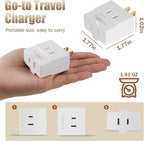 2-Prong 3-Outlet Polarized Wall Extender 2 Pack - Multi Plug Splitter Converter With 3 Side Outlets, Spaced Adapter for Old Home, Hotel - Non-Ground, White