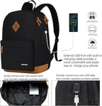 SUPACOOL Casual Laptop Backpack, Lunch bag, Pencil bag, School backpack with USB Port for Men and Women, Bookbag for Boys and Girls, Backpack Set(3PCS Black)