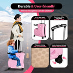 20" Ride-On Travel Suitcase for Kids, Toddler Carry on Luggage with Wheels, Children Travel Rolling Trolly Luggage with Password Lock, Children's Ride On (Pink)