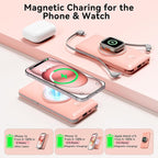 Magnetic 10000mAh Portable Charger for iWatch & iPhone, 22.5W USB C Fast Charging Wireless Power Bank Built-in Cables and Wall Plug, External Travel Battery Pack Compatible with iOS Android Devices