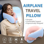 2in1 Ergonomic Memory Foam Travel Neck Pillow – Upgrade Travel Pillow for All Sleep Positions on Flights, Road Trips, and Long Distance Travel with Drawstring Bag (Adjustable - Blue and Pink)