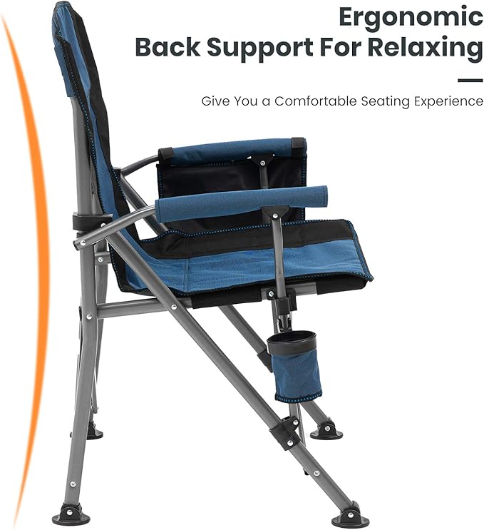 XGEAR Camping Chair Hard Arm High Back Lawn Chair Heavy Duty with Cup Holder, for Camp, Fishing, Hiking, Outdoor, Carry Bag Included