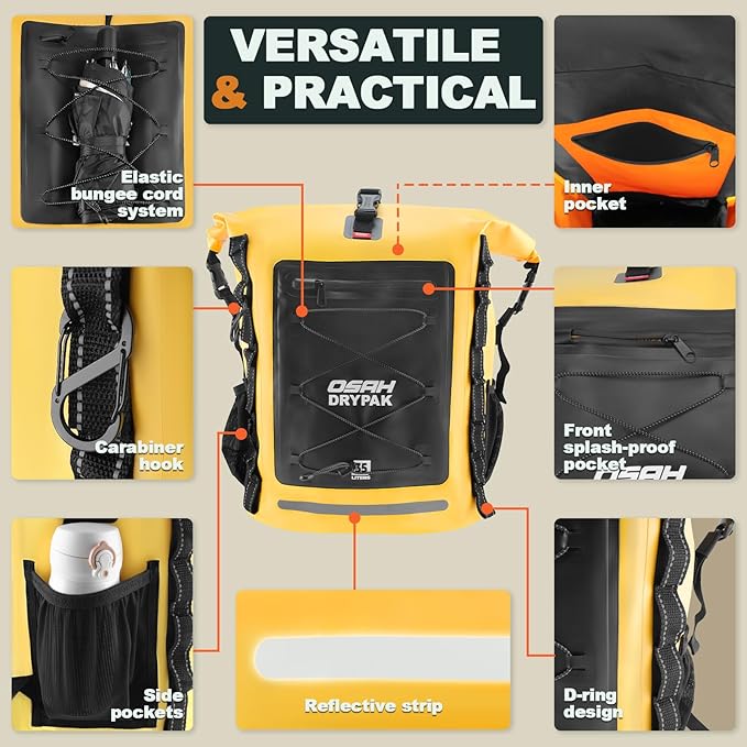 Waterproof Backpack Dry Bag 35L/55L/85L– Heavy Duty Roll-Top Hiking Backpack Sack Keeps Gear Dry for Travel, Kayaking, Boating, Camping, Rafting and Fishing