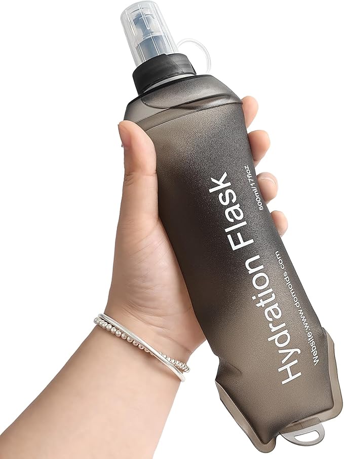 GYGYL Soft Flask, TPU Collapsible Soft Water Bottle for Hydration Pack, Running Vest, Leak-Proof Folding Water Bottle for Hiking Cycling Climbing Jogging-500ml Grey