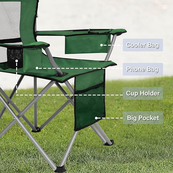 PLKO Camping Chairs with Canopy, Portable Quad Lawn Chair for Adults, Folding Recliner Chair with Cup Holder Outdoor Events and Shade- Support 330 LBS