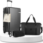 Hoteel Spinner Luggage Sets 3 Piece Carry on Luggage with TSA Lock for Men and Women (4-YEAR WARRANTY), ABS+PC Hard Shell Rolling Carry-on Suit Case for Plane, Travel, Business, Black (20in/DB/TB)