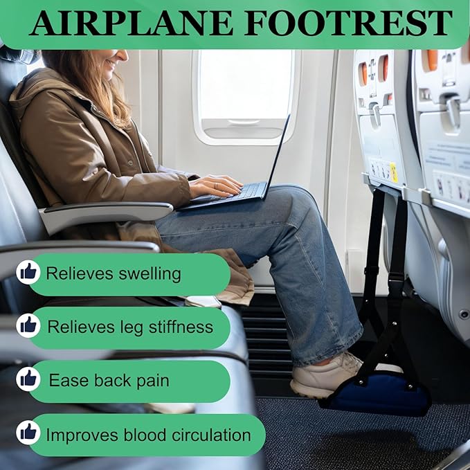 PATIKIL Airplane Footrest, 2 Pack Adjustable Foot Hammock with Hooks Foldable Memory Foam Footstool to Relax Feet Long Flight Airplane Travel Essentials for Under Office Desk, Black