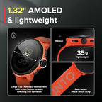 SUUNTO Run Sports Watch, 1.32" AMOLED Touchscreen w/Crown Button, 12D Battery Life, Dualband Accurate GPS, Wrist Heart-Rate & Sleep Health Tracking, 35g Lightweight & 4GB Offline Music, Coral Orange