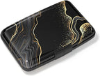 Credit Card Holder, Mini Aluminum Card Wallet RFID Blocking Slim Metal Hard Card Case for Women Men, Black Gold