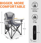 KingCamp Oversized Camping Folding Chair with Lumbar Support, Heavy Duty Ergonomic Padded Arm Chair with Cooler Bag, Cup Holder, Portable for Outdoor