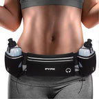 PYFK Upgraded Running Belt with Water Bottles, Hydration Belt for Men and Women, Water Bottle Holder Running Pouch Belt, Fanny Pack Fits 7 inches Phones, Waist pack for Running Hiking Climbing