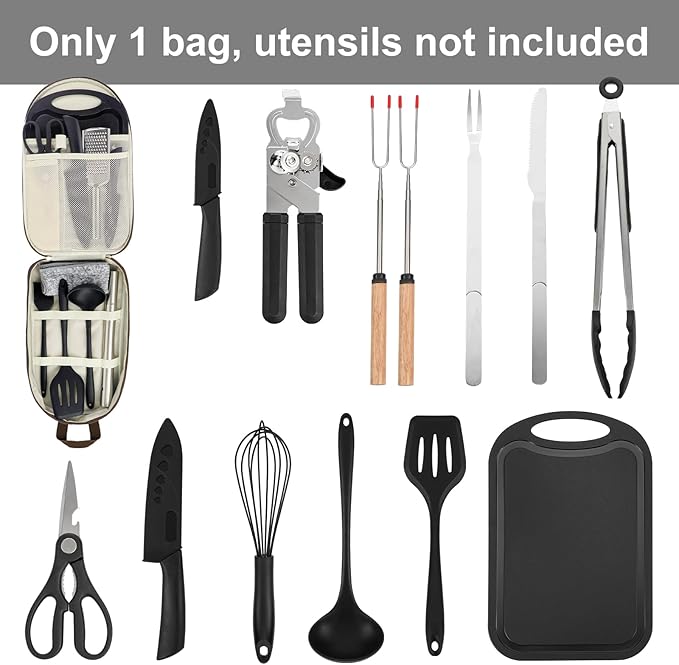 Camp Kitchen Organizer, Multi-Pocket Camping Cooking Utensils Bag, Waterproof Portable Storage for BBQ Outdoor Cooking Essentials