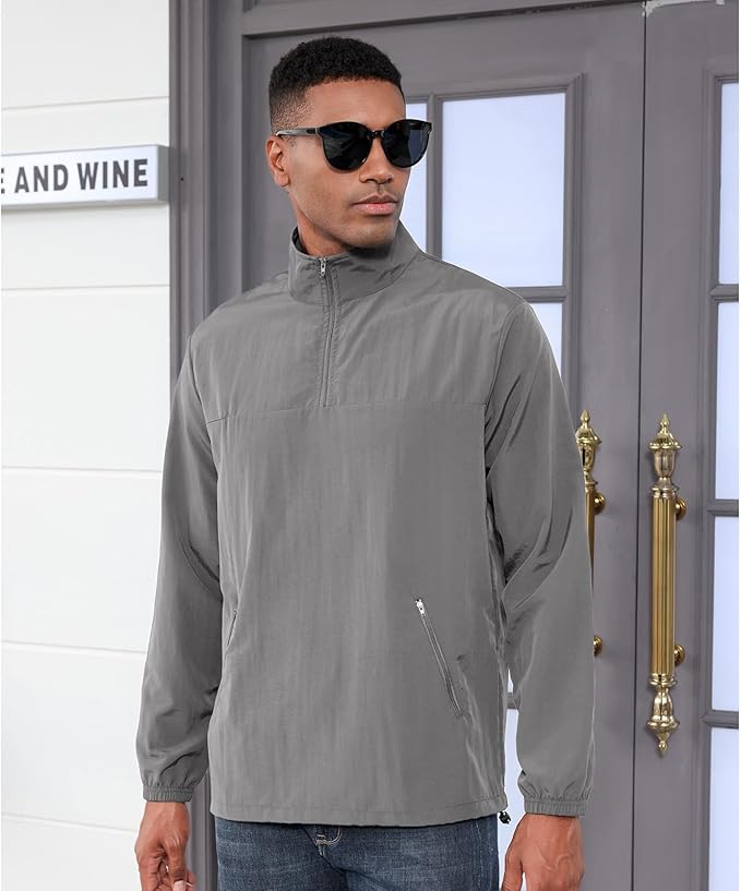 Men's Casual Quarter Zip Pullover Golf Windbreakers Athletic Lightweight Jacket Hiking Running Sweatshirt with Pockets