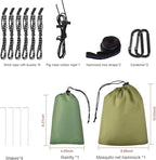 Camping Hammock with Rain Fly Tarp and Mosquito Net Tent Tree Straps, Portable Single Double Nylon Parachute Hammock Rainfly Set for Backpacking Hiking Travel Yard Outdoor Activities Green