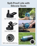 One Gallon Water Bottle,128oz Insulated Flask Stainless Steel Vacuum, Cold for 48 Hrs,BPA-Free & Leakproof -with Paracord Handle,Strap,Straw Spout Lids,Large Jug for Gym Sports,Indigo Black